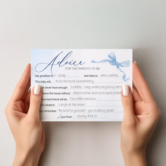 Blue Bow Baby Shower Advice Cards – Keepsake Cards for Parents-to-Be
