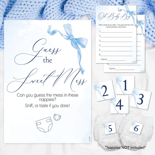 Baby Shower Game Guess the Sweet Mess Game In Pretty Blue Bow Theme for Baby Boys