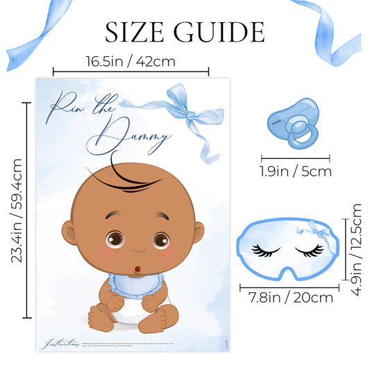 Blue Baby Bow Pin the Dummy Baby Shower Game Ethnic Edition