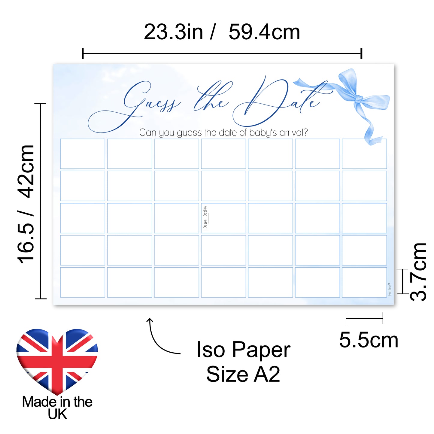 Ribbon Bow Baby Guess the Date Baby Shower Activity in Blue