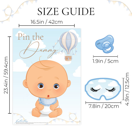 Baby Shower Game Pin the Dummy in our Blue Up, Up and Away theme for Baby Boys