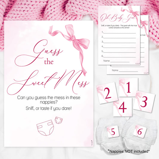 Baby Shower Game Guess the Sweet Mess In Pretty Pink Bow Theme for Baby Girls