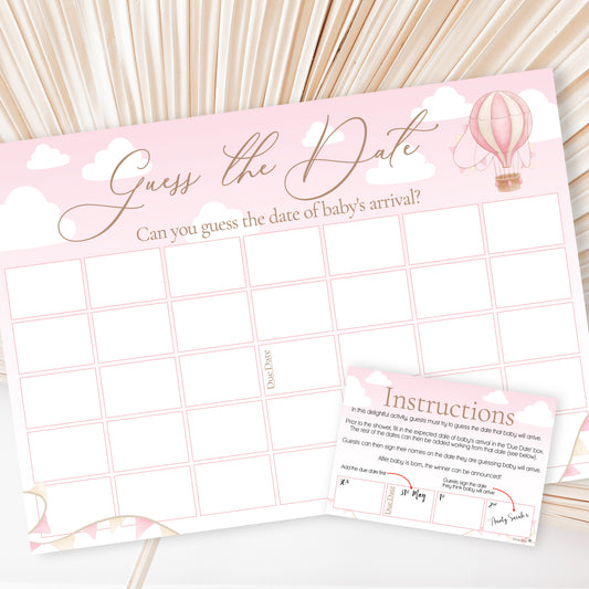 Up, Up and Away Guess the Date Baby Shower Activity in Pink