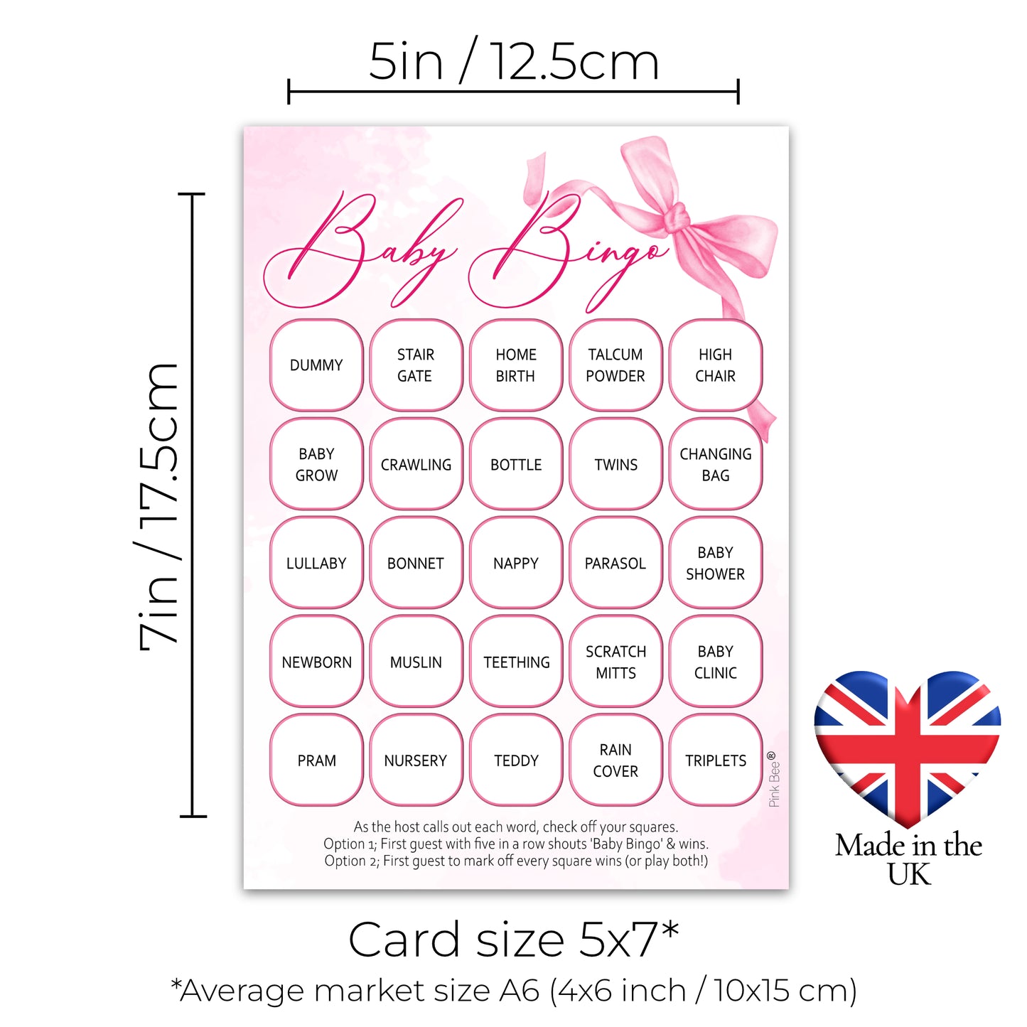 Baby Bingo Game in Pretty Pink Bow Theme