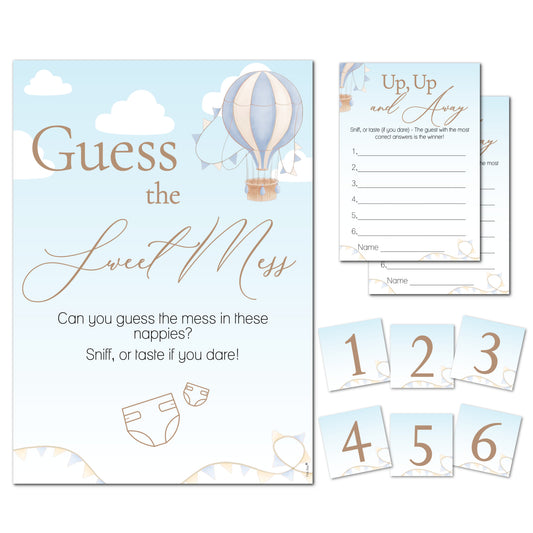 Hot Air Balloon Theme Up Up and Away Baby Shower Game Guess the Sweet Mess Game in Blue