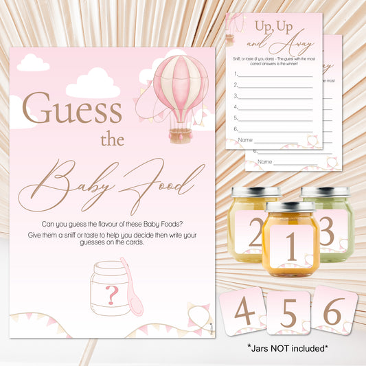 NEW - Up, Up and Away Themed Guess the Baby Food Game in Pink