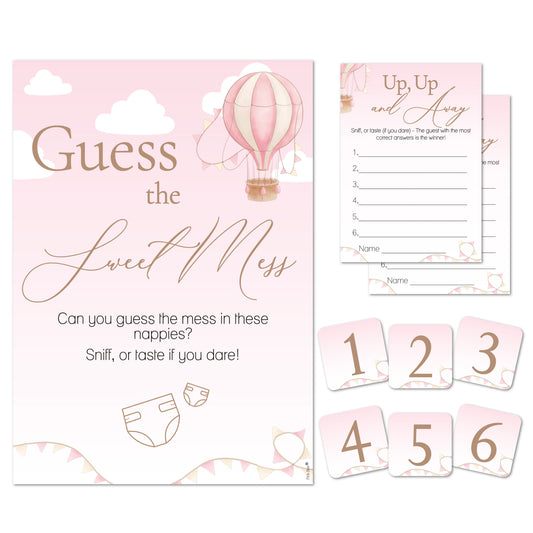 Hot Air Balloon Theme Up Up and Away Baby Shower Game Guess the Sweet Mess Game in Pink