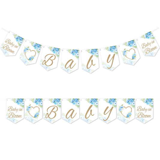 Blue Floral Themed BABY Flag Banner