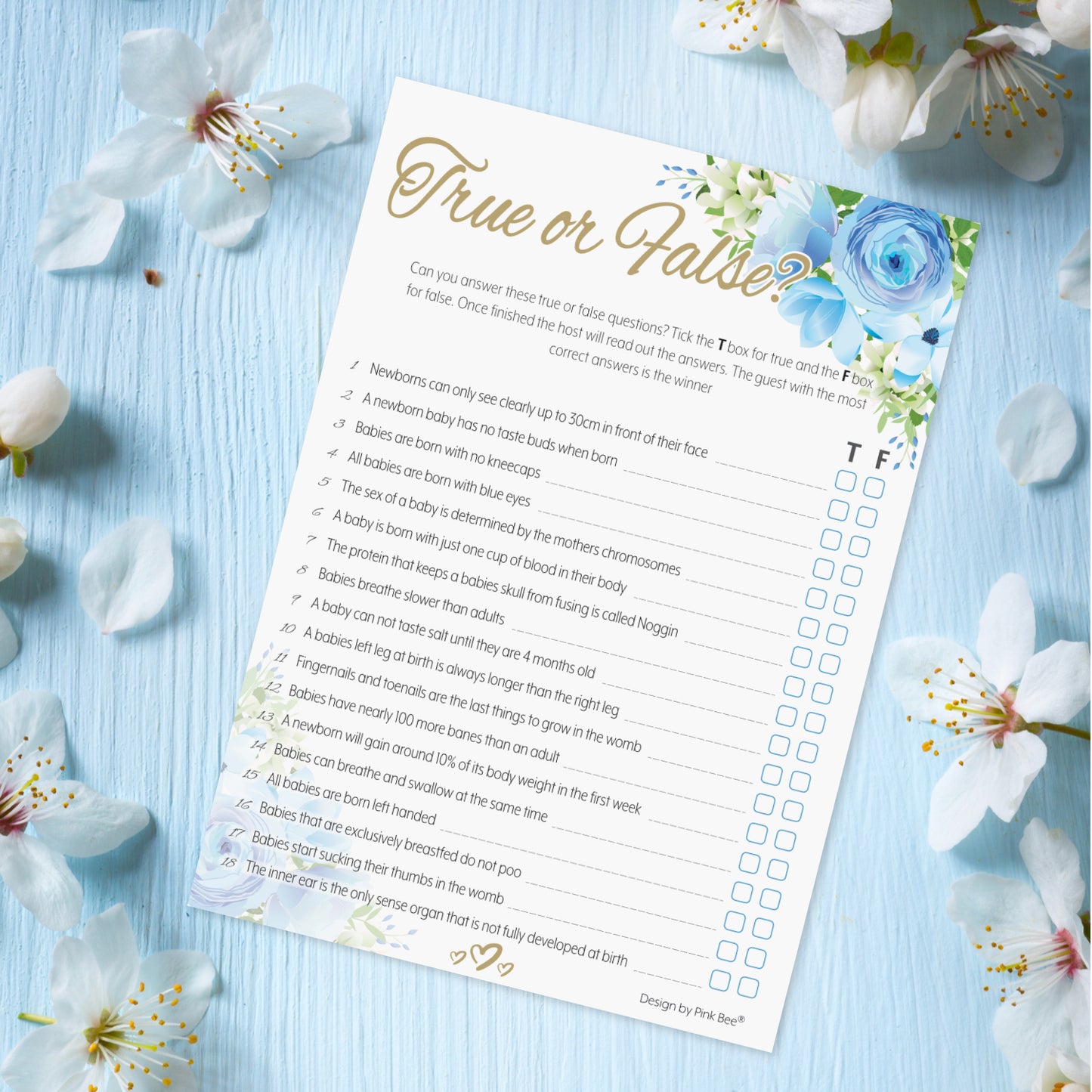 Blue Floral True or False Party Game