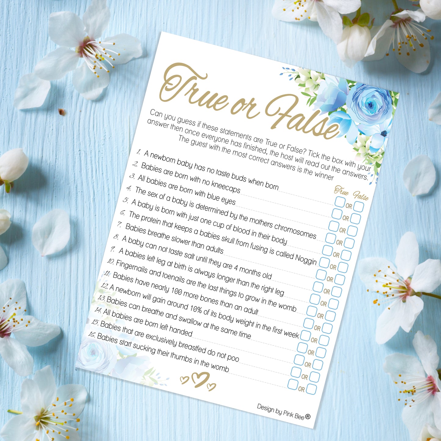 Blue Floral True or False Party Game