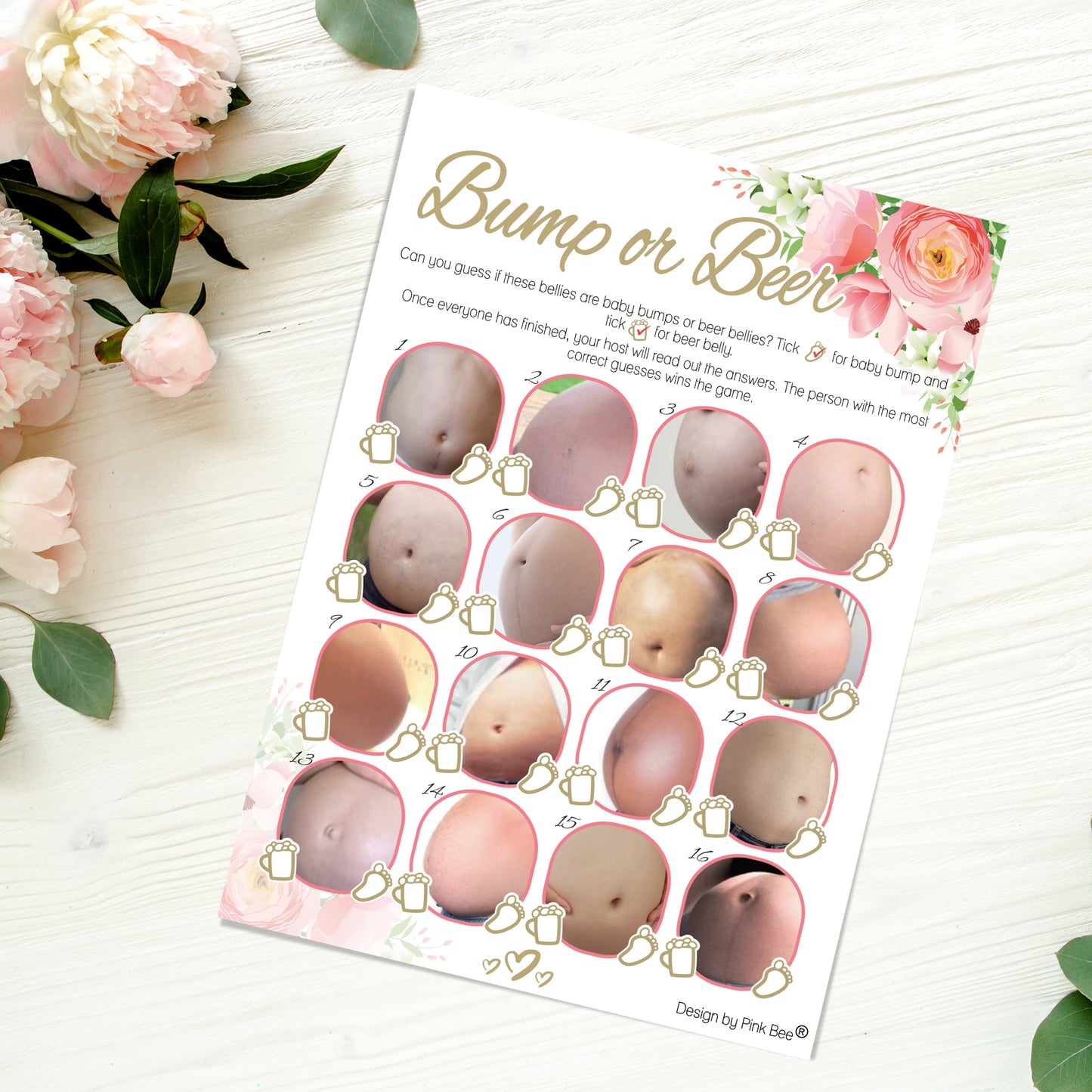 Pink Floral Bump or Beer Party Game