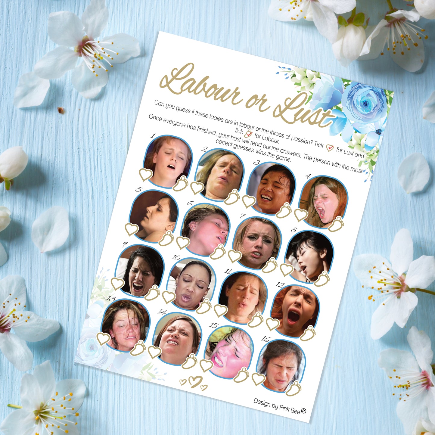 Blue Floral Labour or Lust Party Game