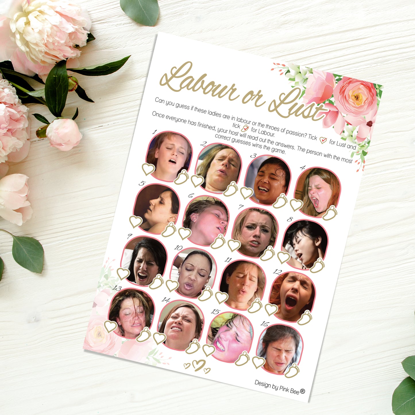 Pink Floral Labour or Lust Party Game