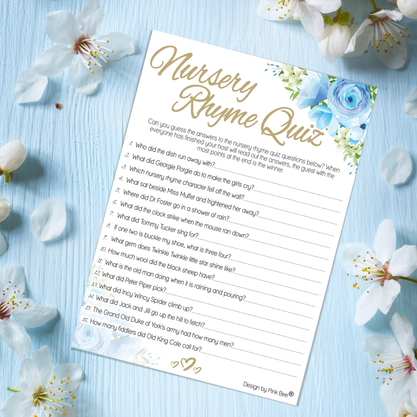 Blue Floral Nursery Rhyme Quiz Game