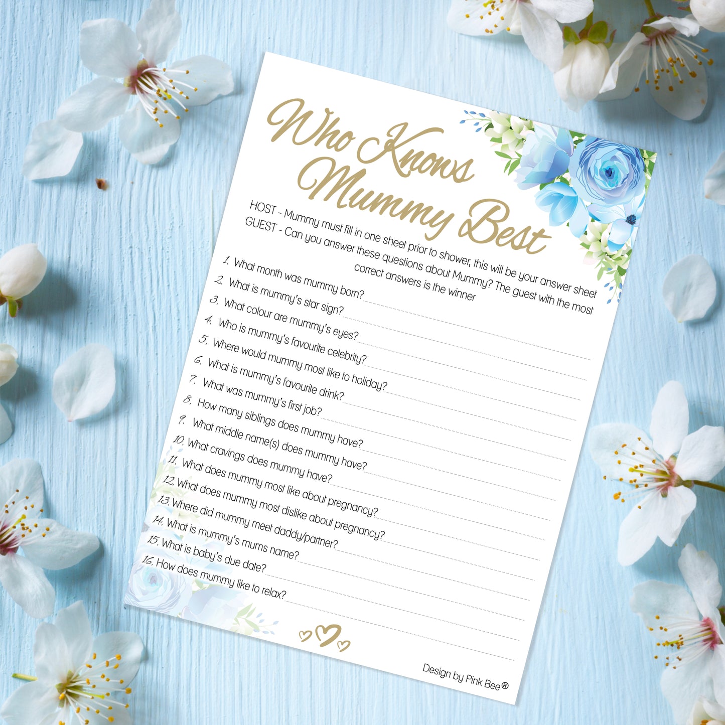 Blue Floral Who Knows Mummy Best Game