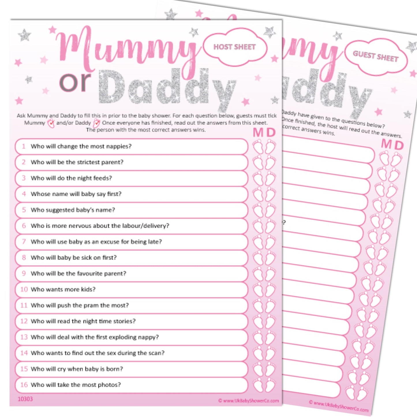 Mummy or Daddy Party Game - Uk Baby Shower Co ltd