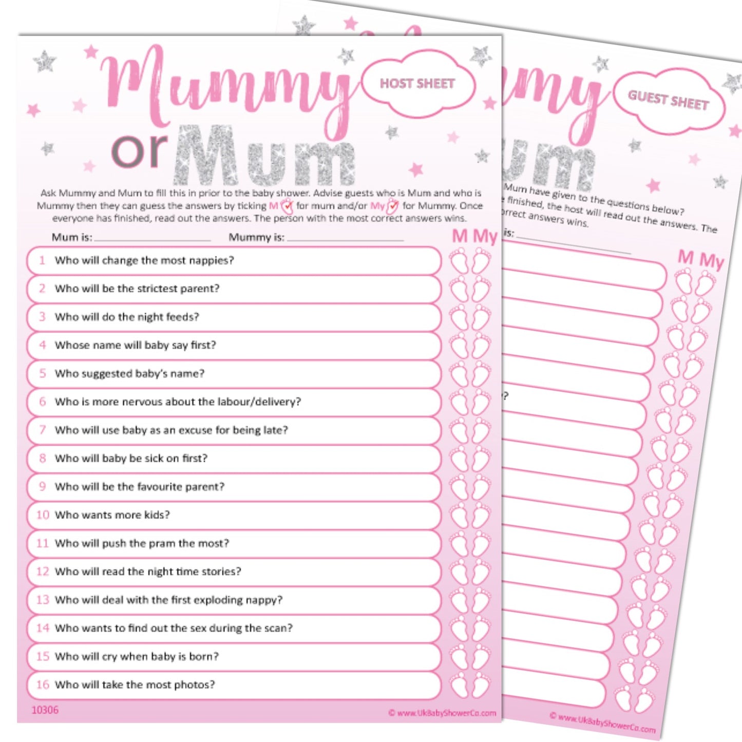 Mummy or Mum Party Game - Uk Baby Shower Co ltd