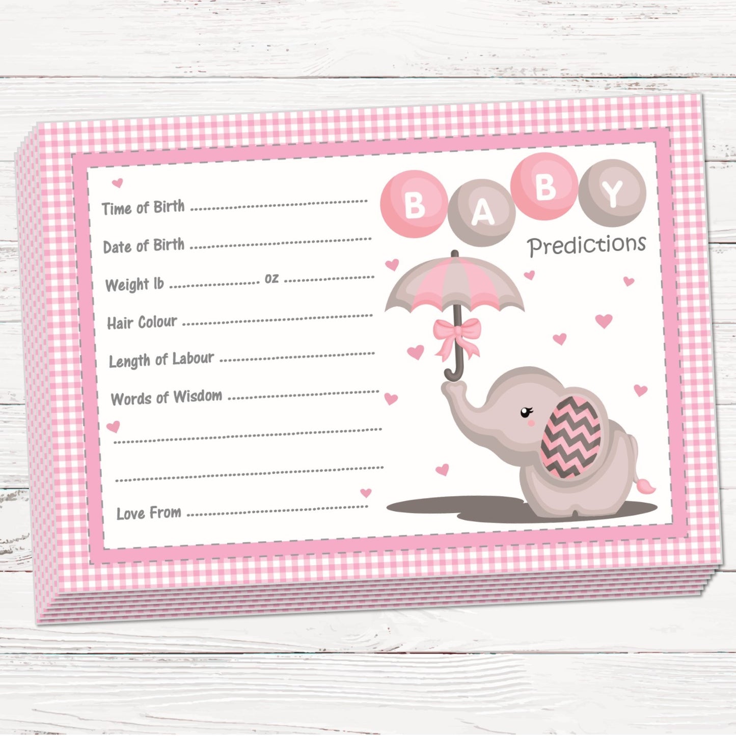 Baby Elephant Prediction Cards Keepsake Game - Uk Baby Shower Co ltd