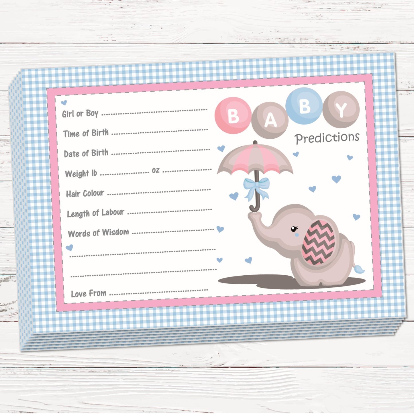 Baby Elephant Prediction Cards Keepsake Game - Uk Baby Shower Co ltd