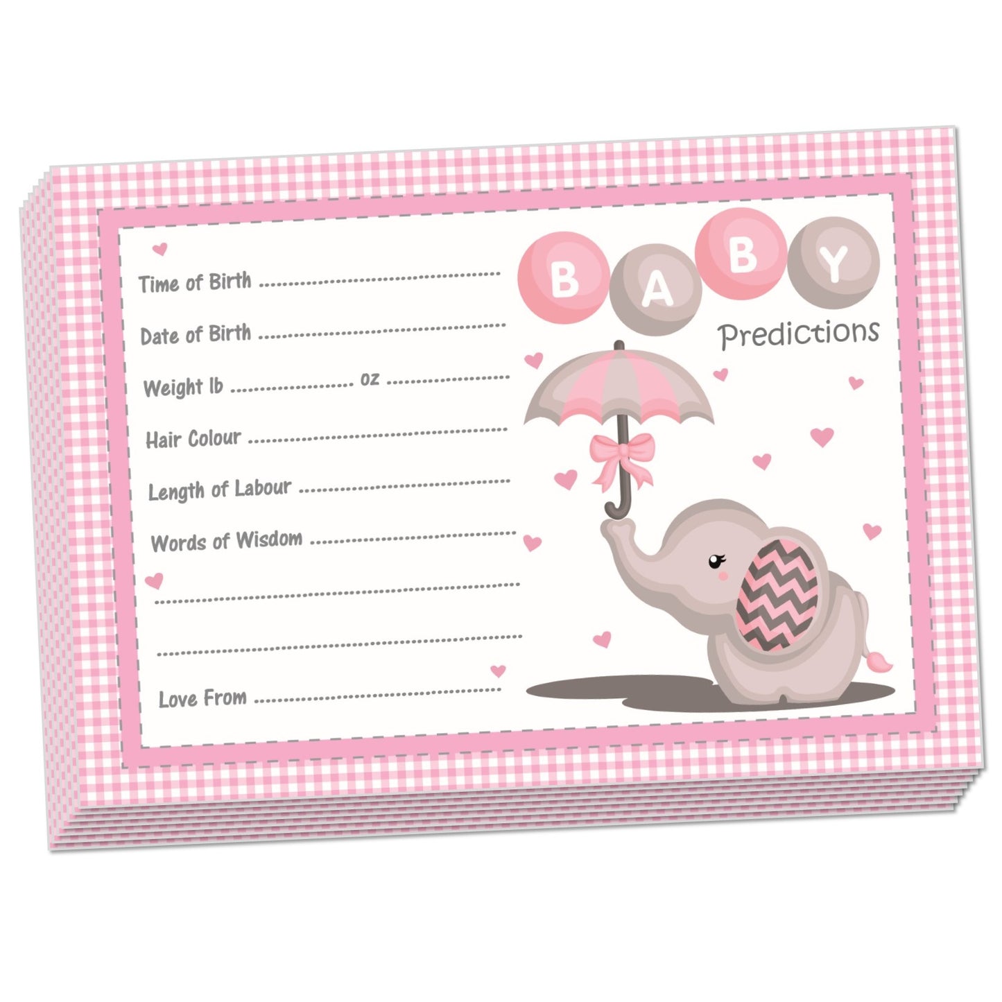 Baby Elephant Prediction Cards Keepsake Game - Uk Baby Shower Co ltd