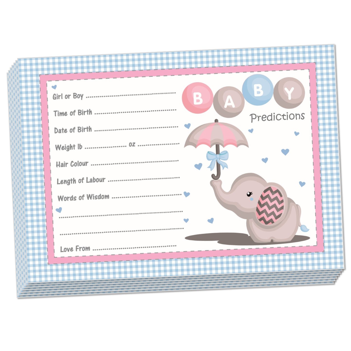 Baby Elephant Prediction Cards Keepsake Game - Uk Baby Shower Co ltd