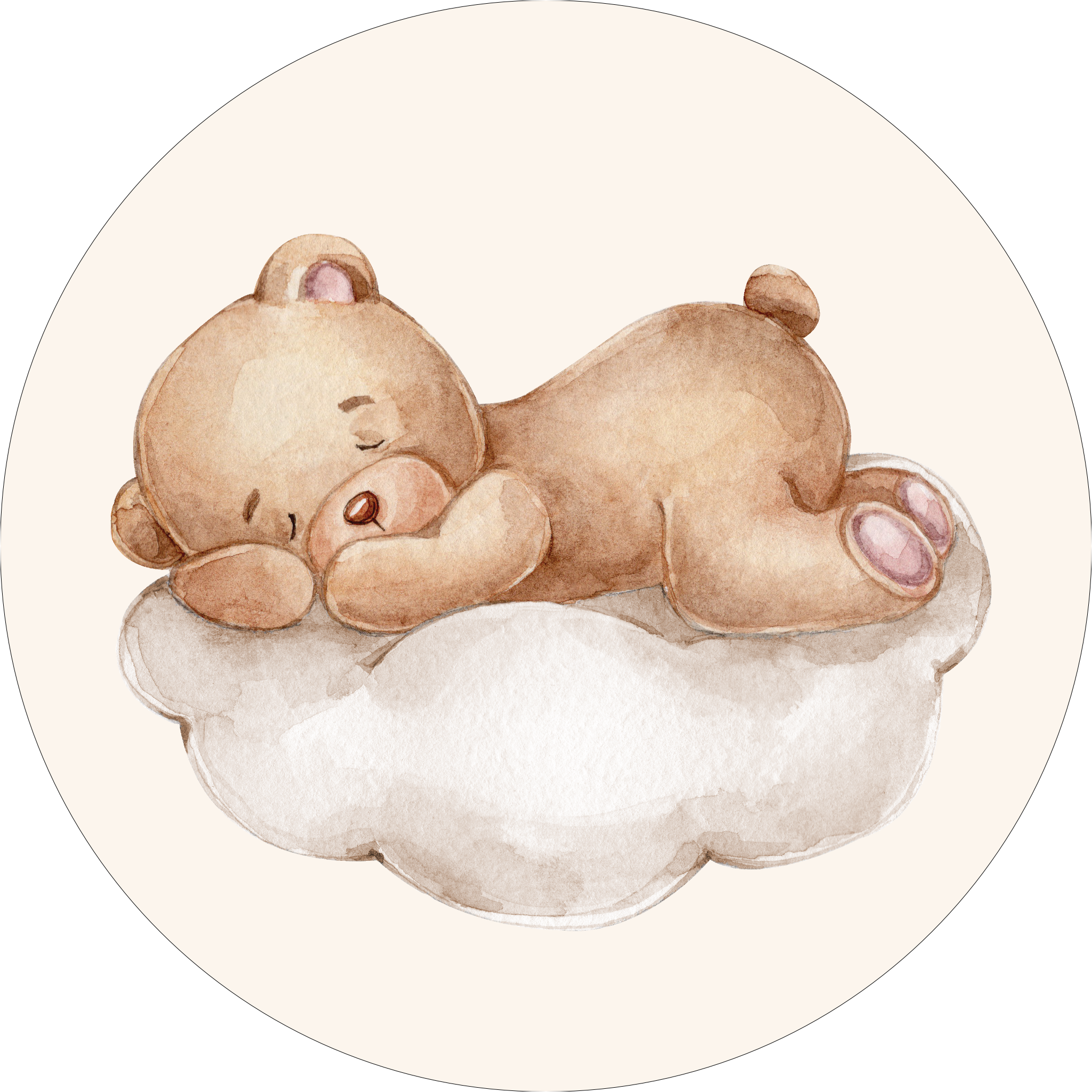 Teddy bear baby shower theme collection icon featuring a sleeping teddy bear resting on a cloud.