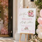Personalised Baby Is Brewing Baby Shower Welcome Sign | Pink Tea Party