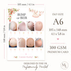 Berry Sweet Baby Bump or Beer A6 double-sided baby shower game card measuring 105 × 148 mm, professionally printed on premium 300 GSM cardstock in the UK.