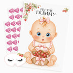 Berry Sweet Baby Pin the Dummy game with A2 strawberry poster, 40 pink dummy stickers and matching blindfold