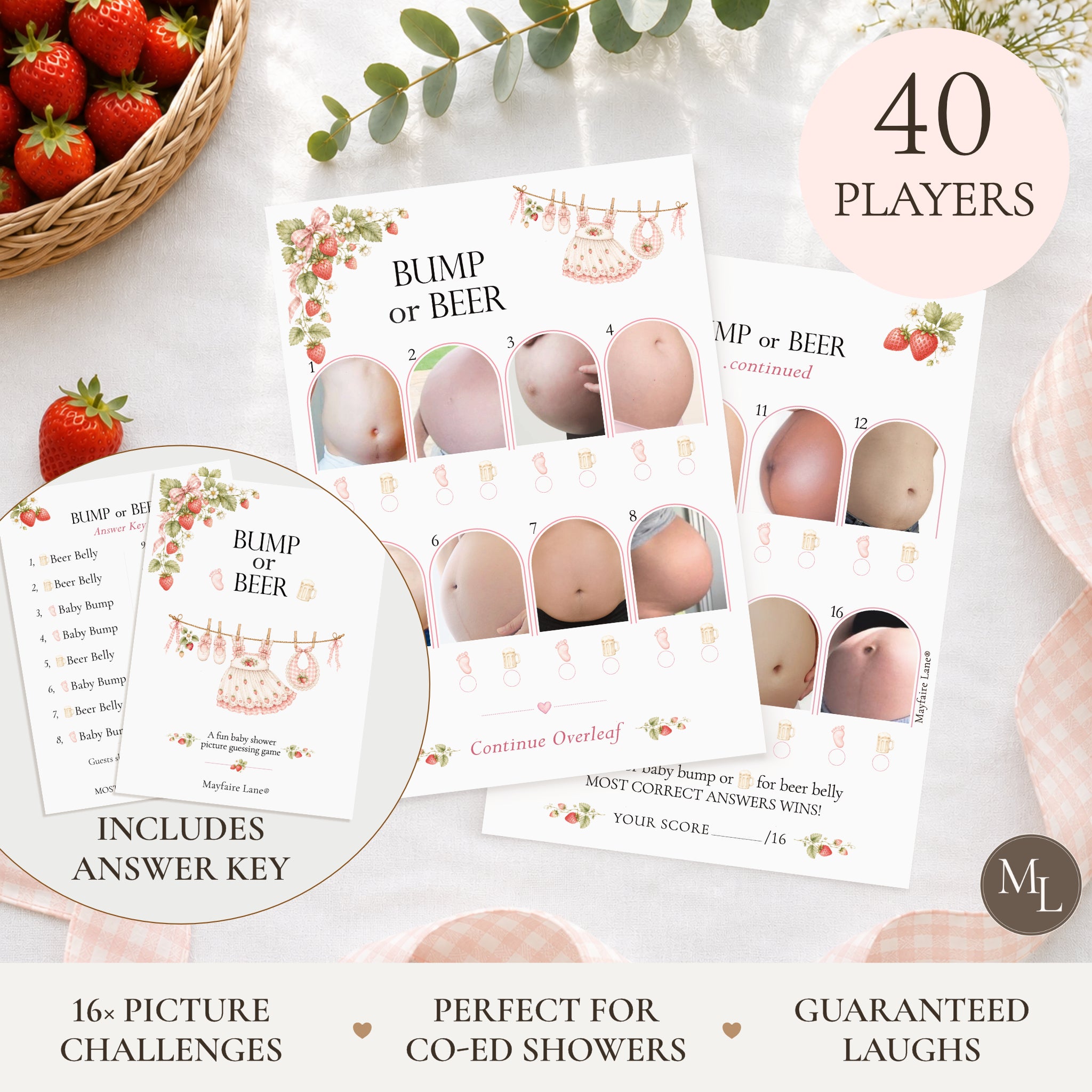 Berry Sweet Baby Shower Bump or Beer Picture Quiz Game