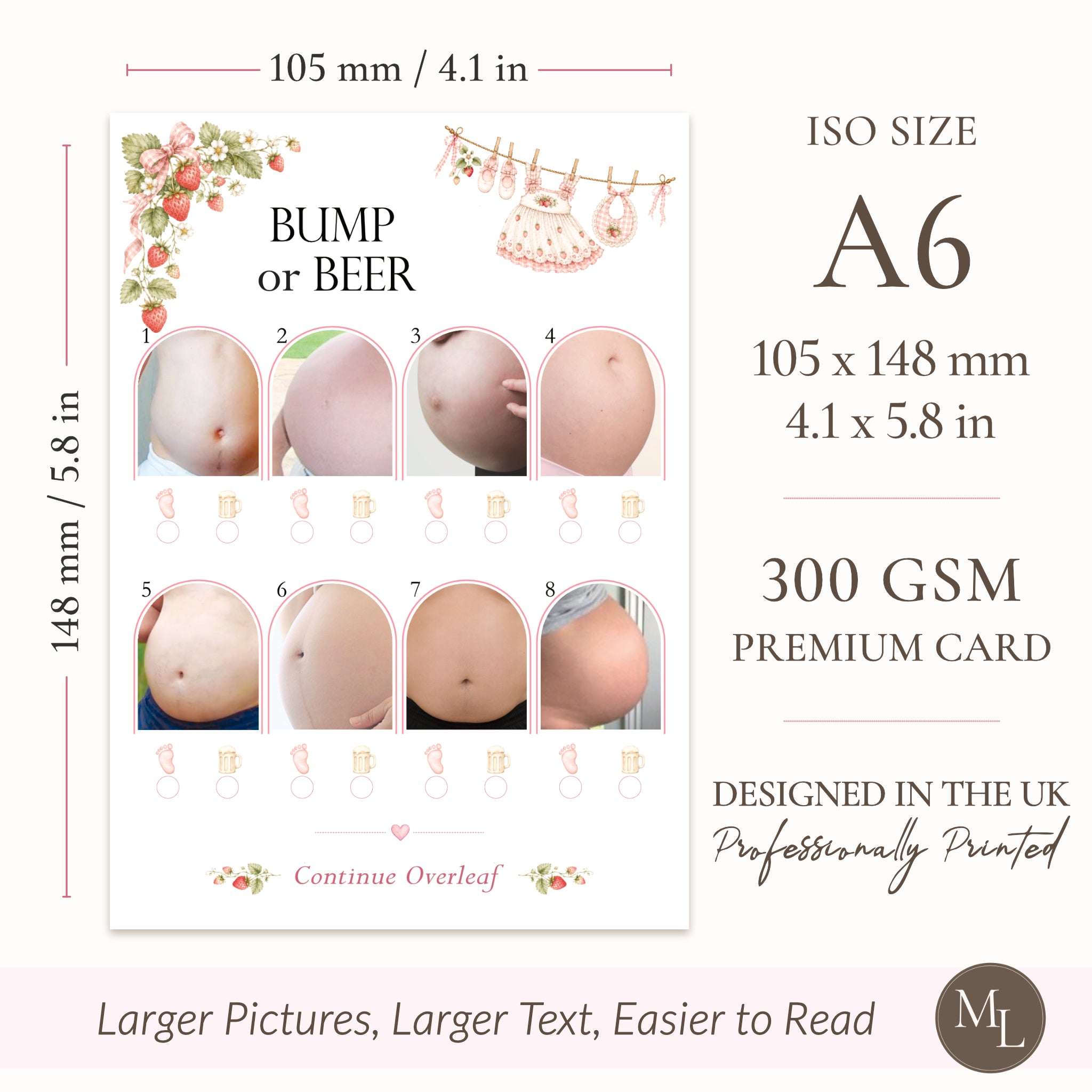 Berry Sweet Baby Shower Bump or Beer Picture Quiz Game