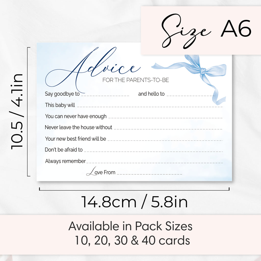 Blue Bow Baby Shower Advice Cards – Keepsake Cards for Parents-to-Be