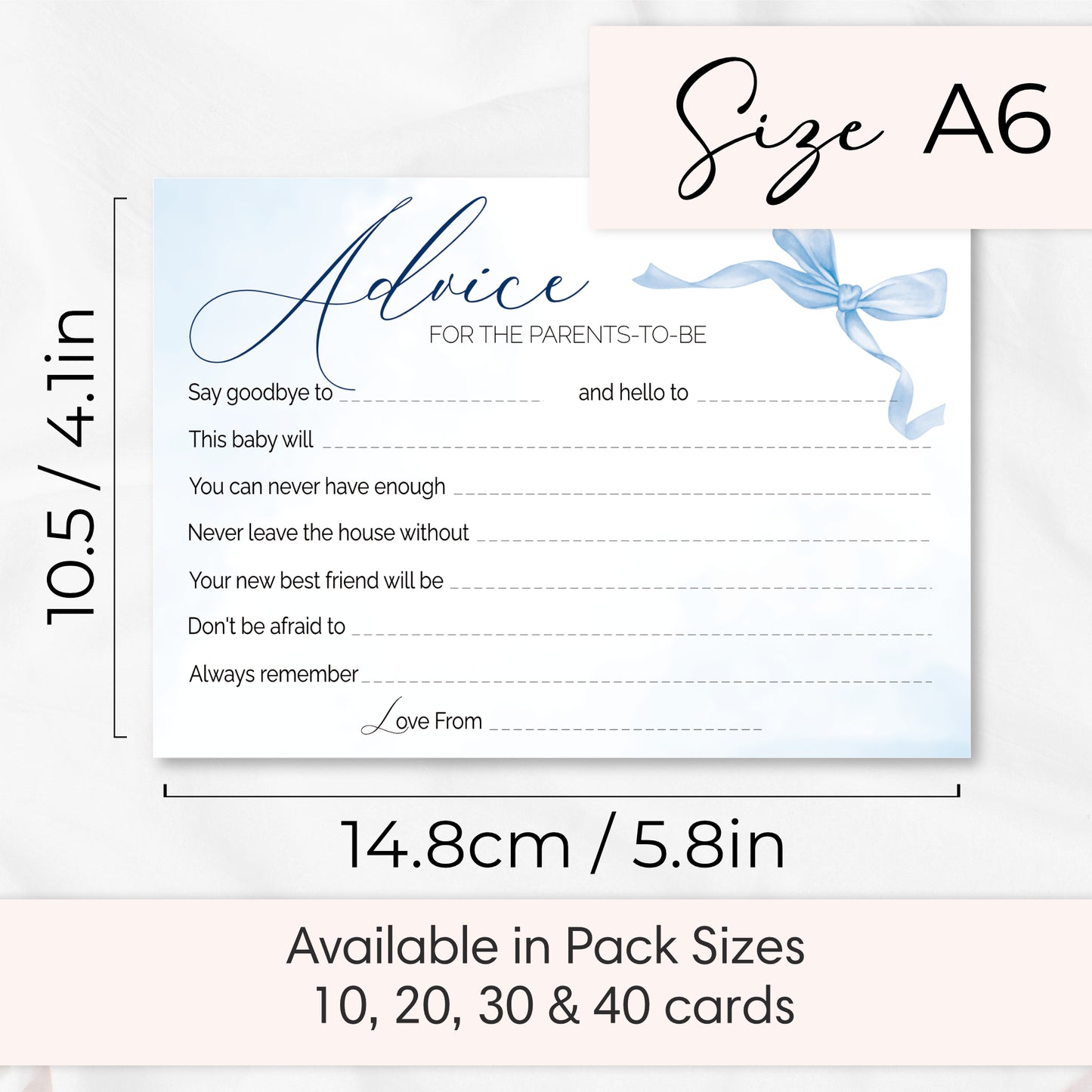 Blue Bow Baby Shower Advice Cards – Keepsake Cards for Parents-to-Be