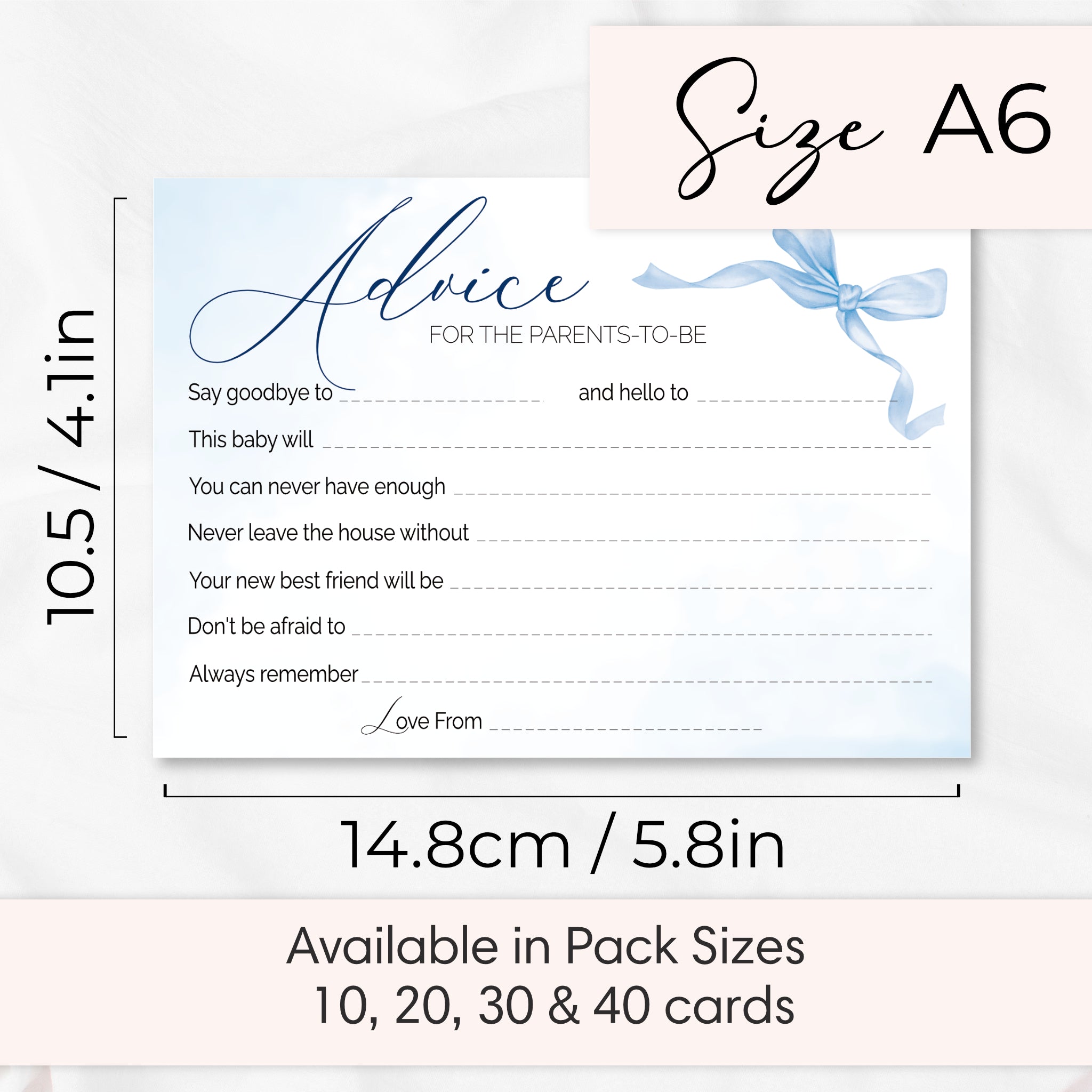 Blue Bow Baby Shower Advice Cards – Keepsake Cards for Parents-to-Be