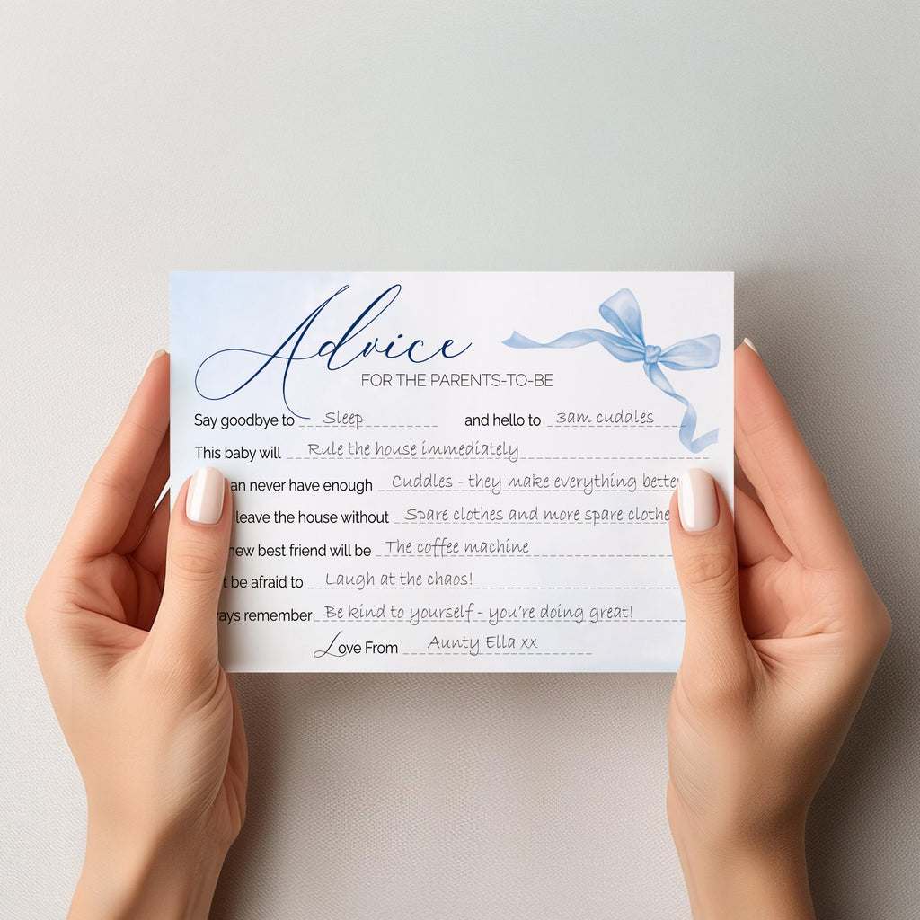 Blue Bow Baby Shower Advice Cards – Keepsake Cards for Parents-to-Be