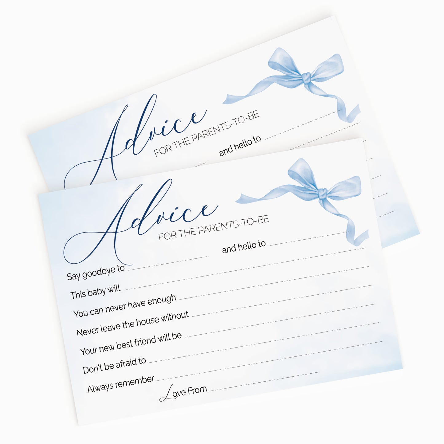 Blue Bow Baby Shower Advice Cards – Keepsake Cards for Parents-to-Be