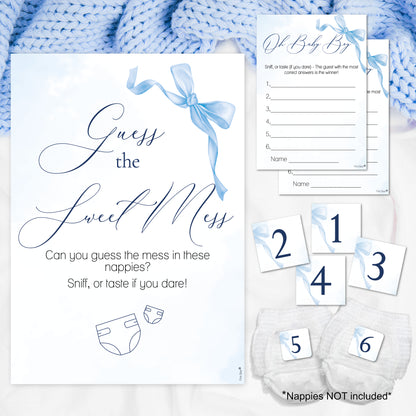 Baby Shower Game Guess the Sweet Mess Game In Pretty Blue Bow Theme for Baby Boys