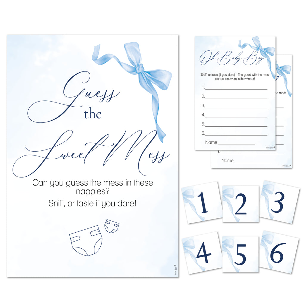 Baby Shower Game Guess the Sweet Mess Game In Pretty Blue Bow Theme for Baby Boys
