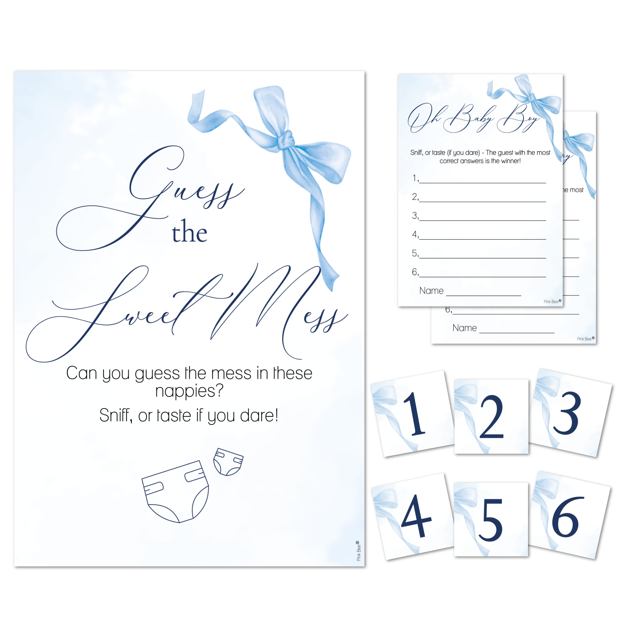 Baby Shower Game Guess the Sweet Mess Game In Pretty Blue Bow Theme for Baby Boys