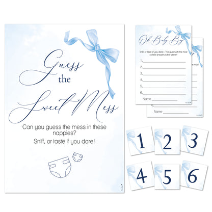 Baby Shower Game Guess the Sweet Mess Game In Pretty Blue Bow Theme for Baby Boys