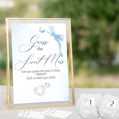 Baby Shower Game Guess the Sweet Mess Game In Pretty Blue Bow Theme for Baby Boys