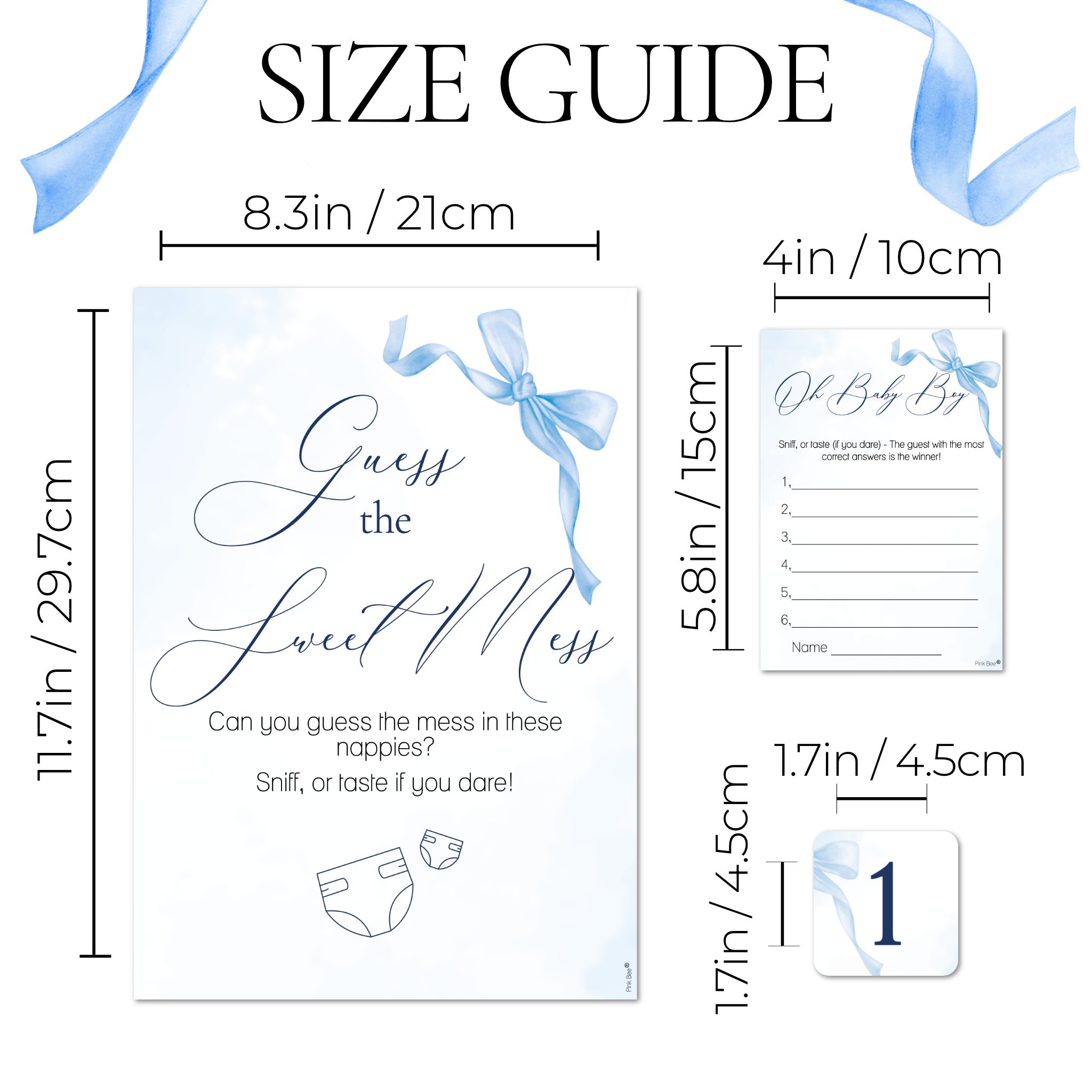 Baby Shower Game Guess the Sweet Mess Game In Pretty Blue Bow Theme for Baby Boys