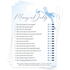 Baby Shower Game Mummy or Daddy in Pretty Blue Bow Theme
