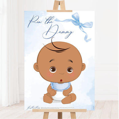Blue Baby Bow Pin the Dummy Baby Shower Game Ethnic Edition