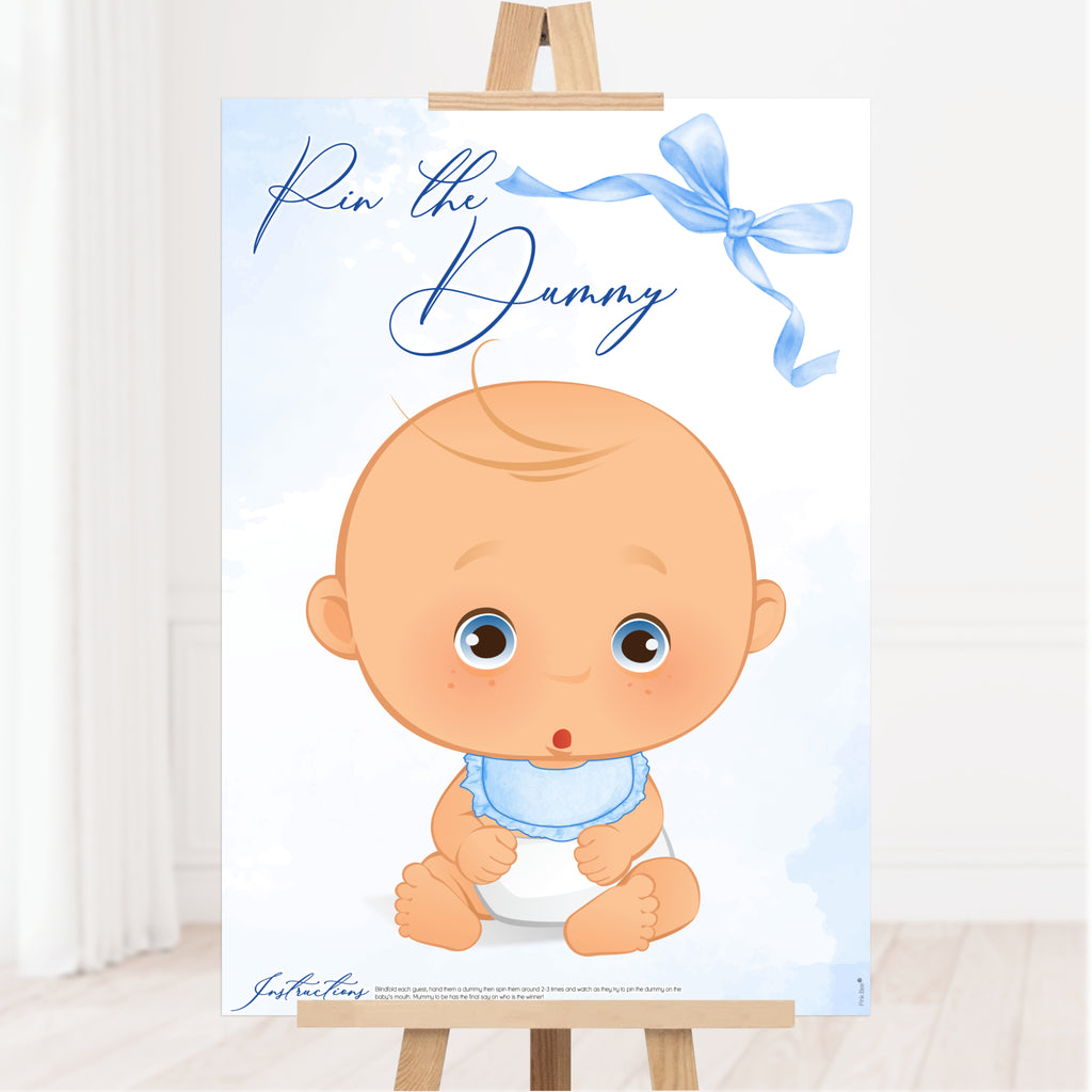 Blue Baby Bow Pin the Dummy Baby Shower Game
