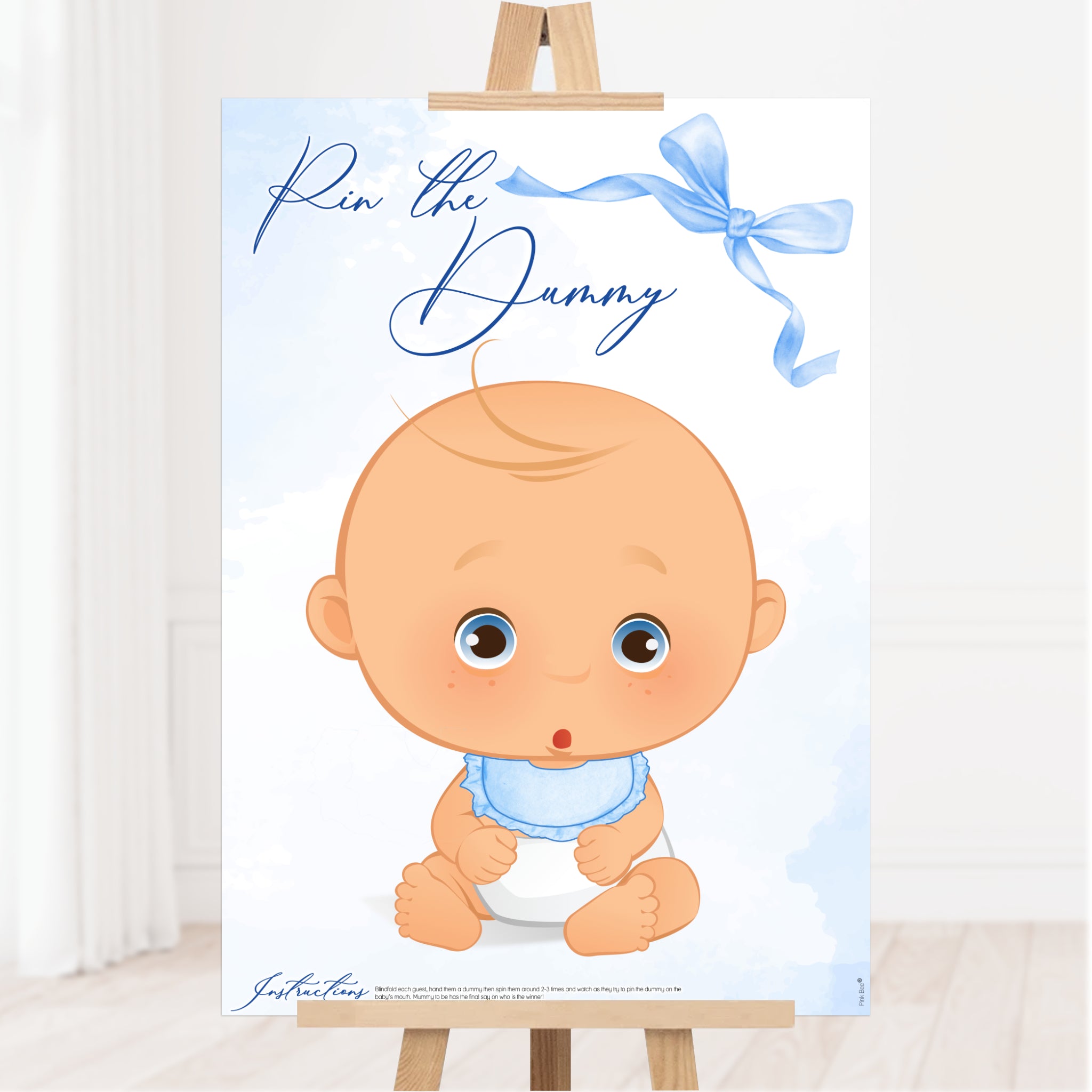 Blue Baby Bow Pin the Dummy Baby Shower Game