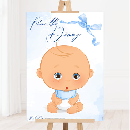 Blue Baby Bow Pin the Dummy Baby Shower Game
