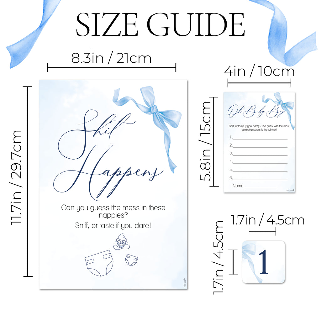 Baby Shower Game - Shit Happens! in Pretty Blue Bow Theme