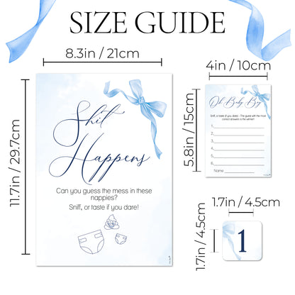 Baby Shower Game - Shit Happens! in Pretty Blue Bow Theme