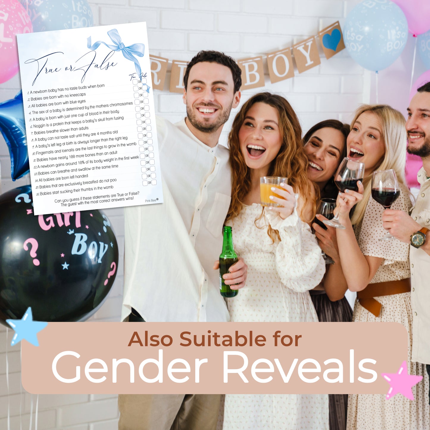 Baby Shower Game True or False in Pretty Blue Bow Theme